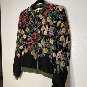 zara botanical floral zipper front bomber jacket